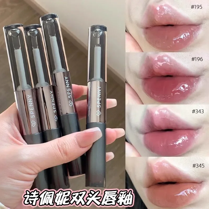 

Spenny Double-ended Lip Glaze Matte Lip Clay Mirror LipGloss Moisturize Layering Clear Lipstick Rare-Beauty Makeup Cosmetic