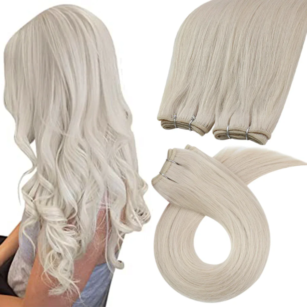 Laavoo virgem costurar em trama extensão do cabelo para as mulheres 100% cabelo humano real 50 g/pçs 16-24 polegada invisível em linha reta sem costura trama cabelo