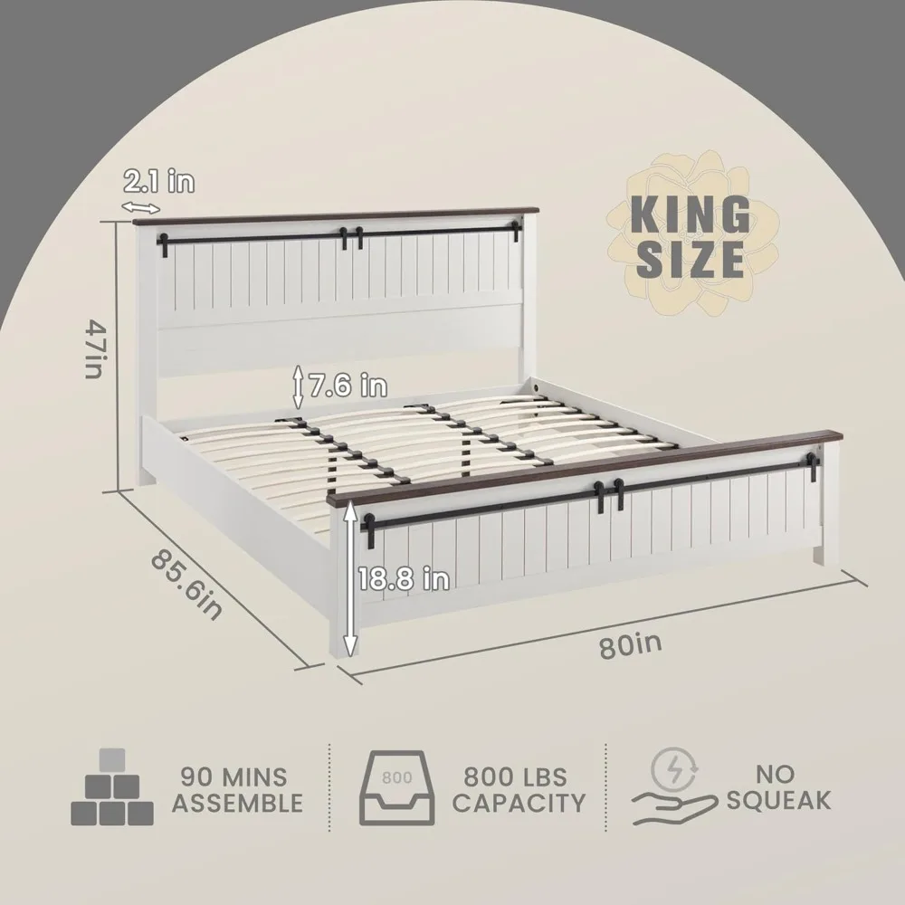 Bedroom Furniture Platform Bed With Wood Slats Support No Box Spring Needed (White) Bed Bases and Frames Frame & Headboard Home