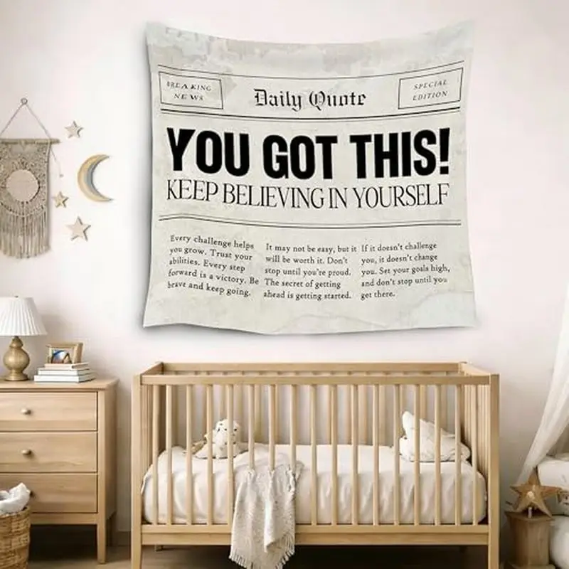 VIKAMA Daily Quote You Got This Newspaper Wall Tapestry Keep Believing In Yourself Motivational Text Article Bedroom Living Room