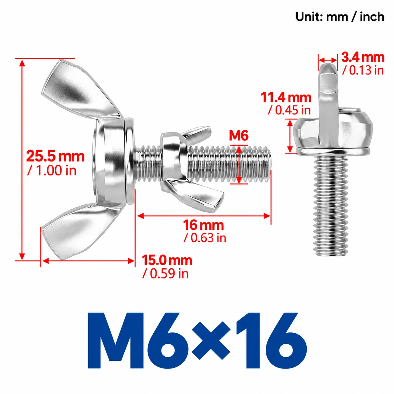 3 sets of 304 stainless steel butterfly wing bolt nut combination manually tightened adjustable butterfly head finger screw