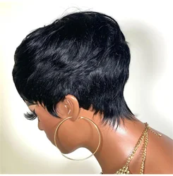 Short Pixie Cut Wigs for Black Women Pixie Wigs for Black Women Pixie Cut Short Black Wavy Layered Wigs Natural Black Machine