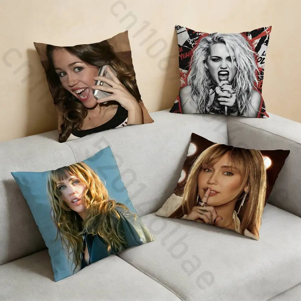 

M-Miley C-Cyrus Younger Pillow Case Square Double-Sided Printing Short Plush Sofa Cushion Cover Bedroom Bedside Pillow