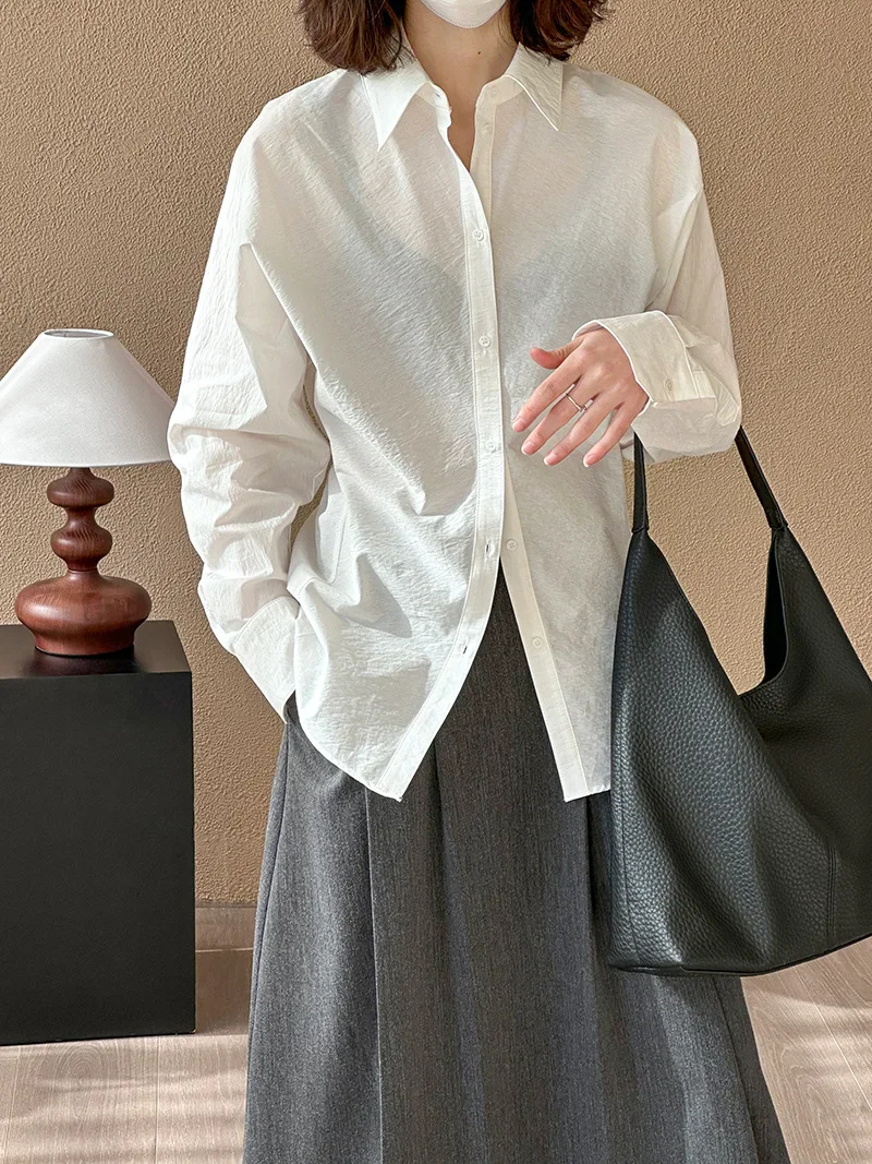 New Spring Shirt for Women's Waist Lapel Long Sleeve Design Commuter Style Shirt