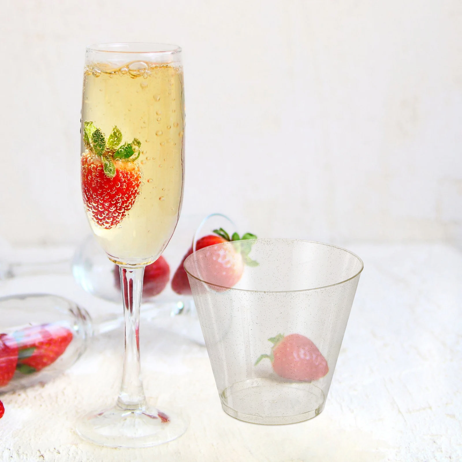 

25pcs Golden Powder Air Cups Disposable Plastic Cocktail Party Wedding Flutes Drinkware Juice Glass