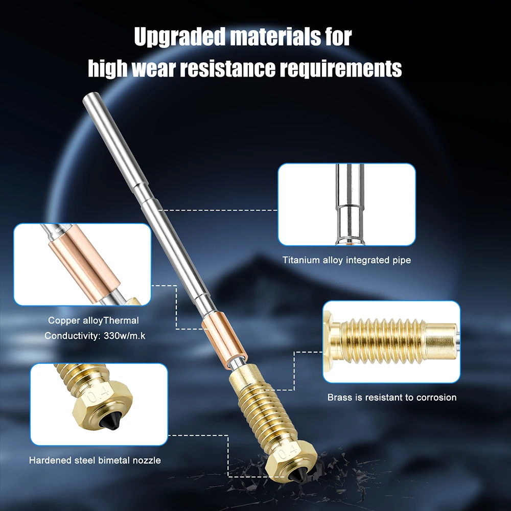 Untuk Prusa MK4/XL/MK3.9 Nozel Hotend yang Ditingkatkan Semua Logam Nozel Baja Satu Bagian yang Diperkeras Aliran Tinggi Ketahanan Aus Tinggi Tahan Lama