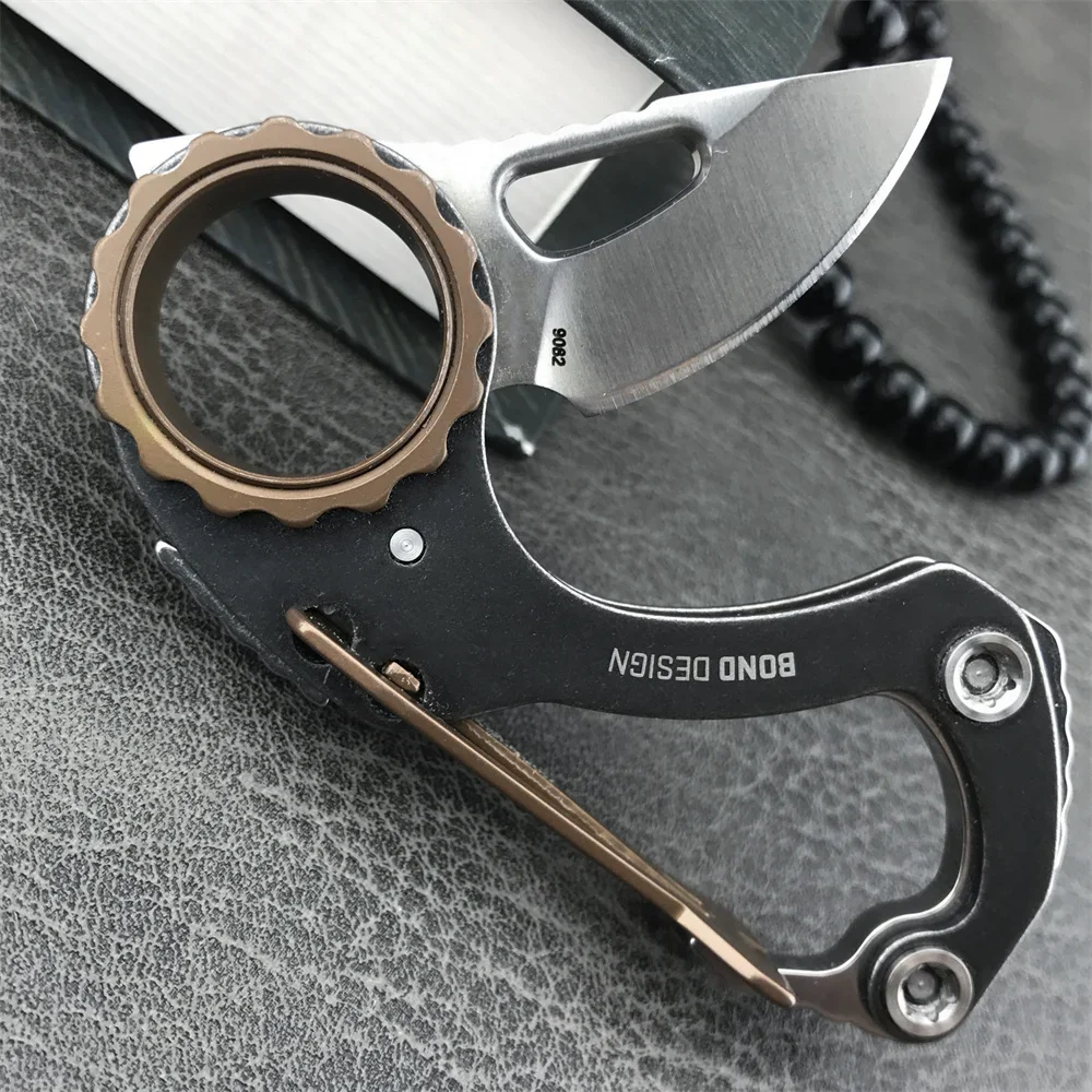 Model 9082 Mike Bond Compano Carabiner Folding Knife Slipjoint Outdoor Tactical Hunting Camping Keychain Knives Stonewashed EDC