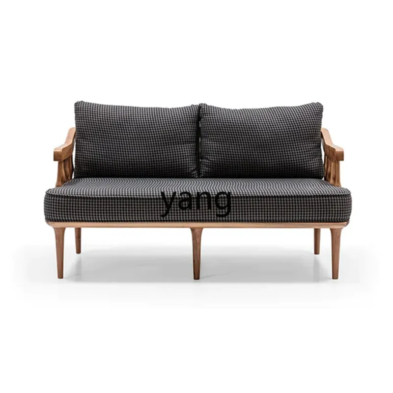 Yjq Solid Wood Fabric Sofa Small Apartment Wood Color Living Room Single Double Sofa for Three People