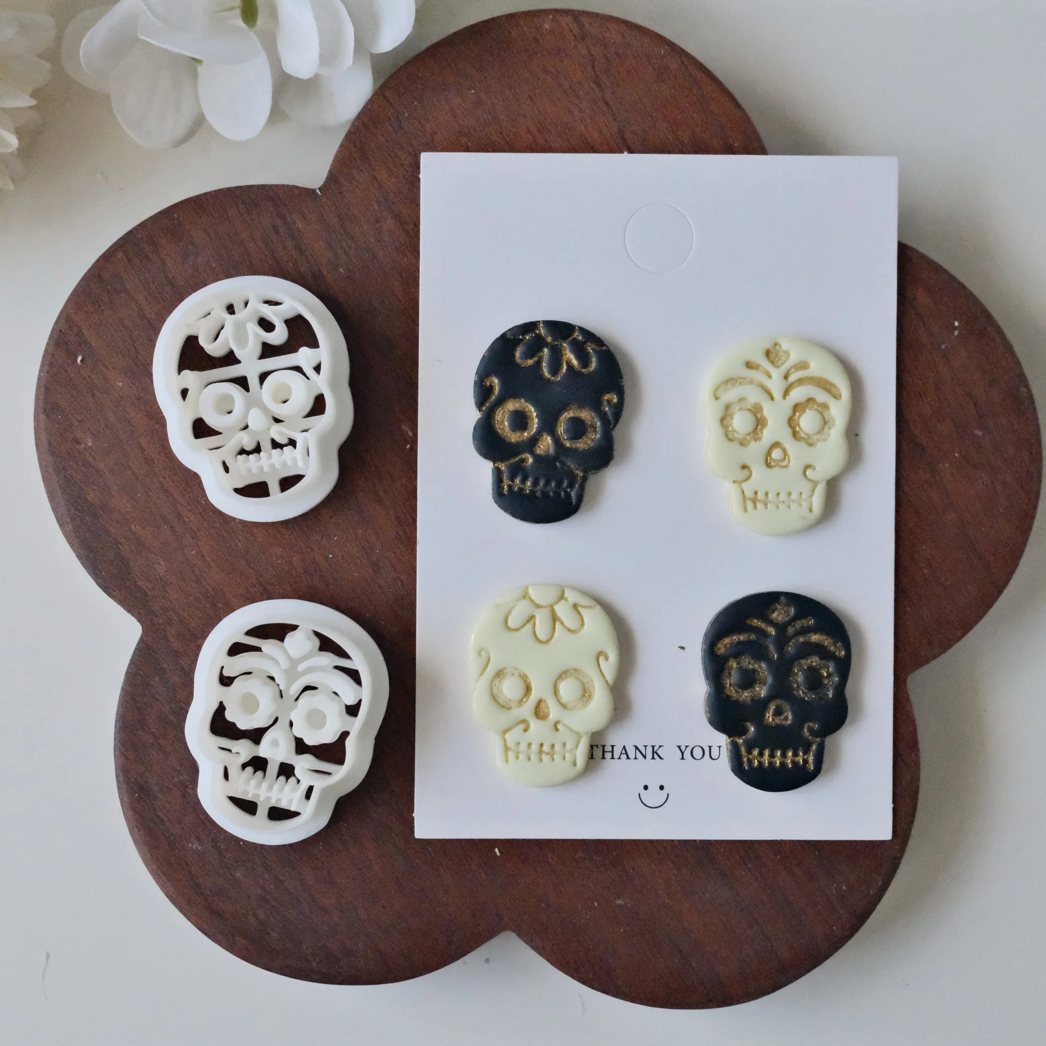 1pc Halloween Jewelry Making Kit, Sugar Skull Clay Cutters for Earrings Making, Embossed Skull Clay Molds for Pendant Handmade