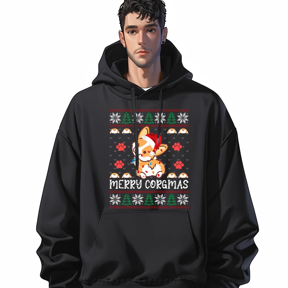 

Merry Corgmas Santa Claus Corgi Dog Xmas Tree Ugly Christmas Funny Pullover Hoodies Men Hoodie Homme Casual