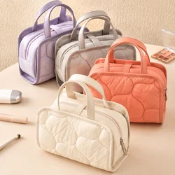Travel Makeup Bag PU Handle Portable Cosmetic Organizer With Mesh Pocket Clear TPU Brush Bag Lightweight Toiletry Storage Bag