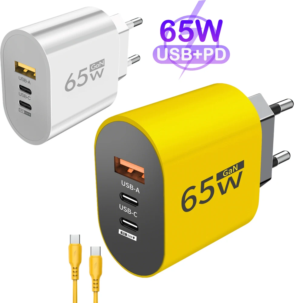 65W GaN Fast Charging USB Type C Charger EU KR PD 3.0 Quick Charge Wall For Phone Adapter For iPhone 15 16 Xiaomi Huawei Samsung