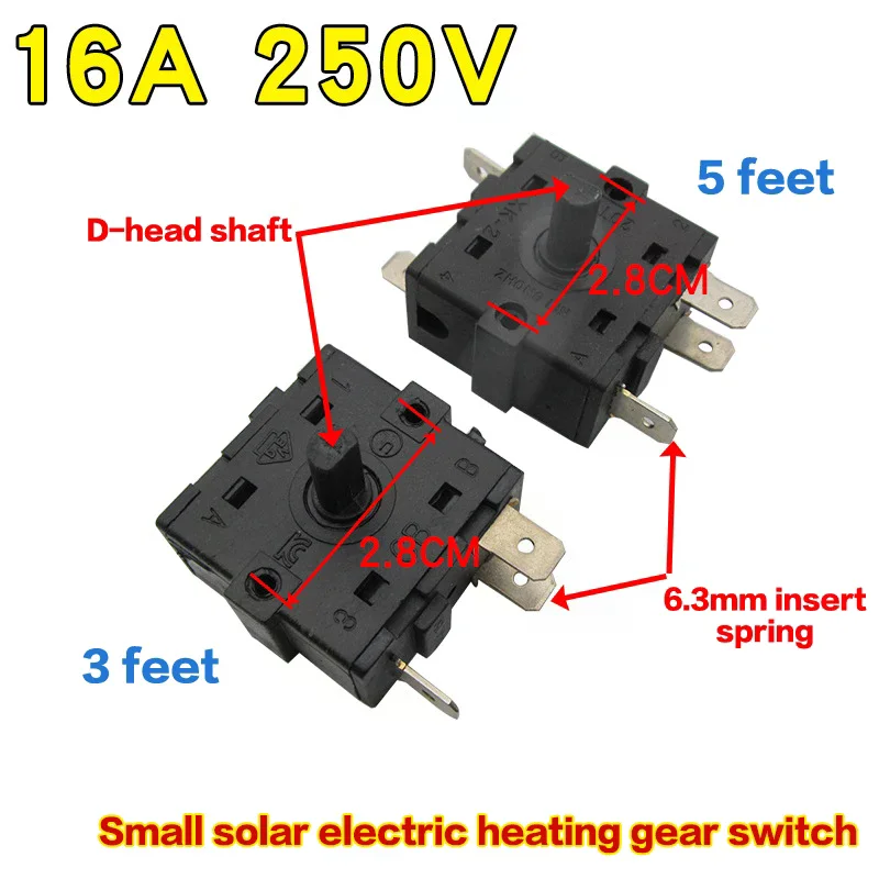 Electric Room Heater Gear Position Switch Accessories 3 Pin 5Pin Rotary Switch Selector AC 250V 16A