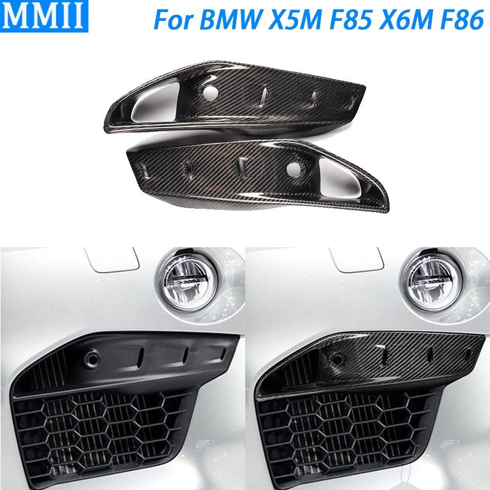 2PCS Real Dry Carbon Fiber Front Bumper Fog Light Lamp Vent Fender Upper Splitter Trim Cover For BMW X5M F85 X6M F86 2015-2018