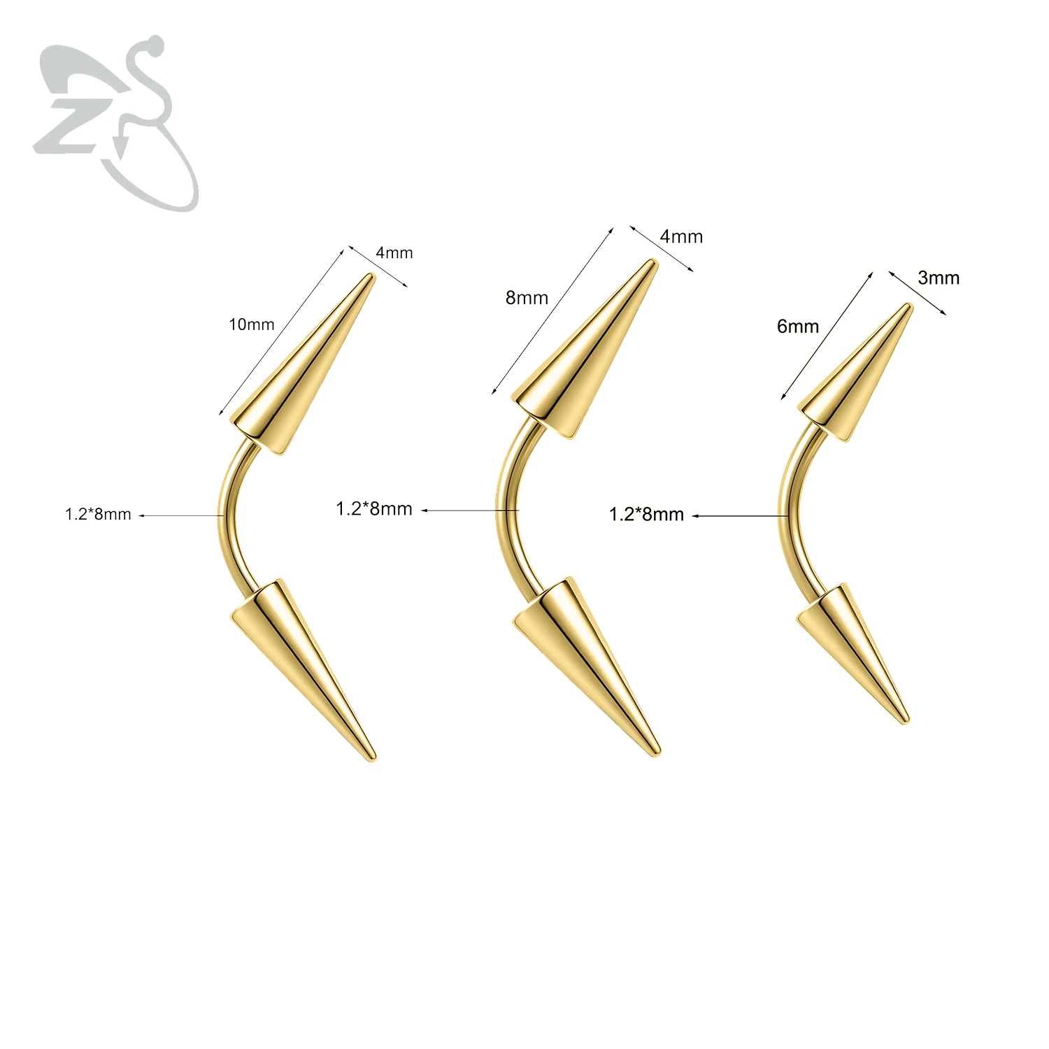 3Pcs Spike Bridge Piercing Stainless Steel Eyebrow Rings
