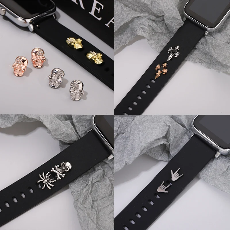 Strap Decorative Jewelry Punk Gothic Style Charm Nails Silicone Bracelet Charm for Apple Watch Soft Watchband Accessories Charms