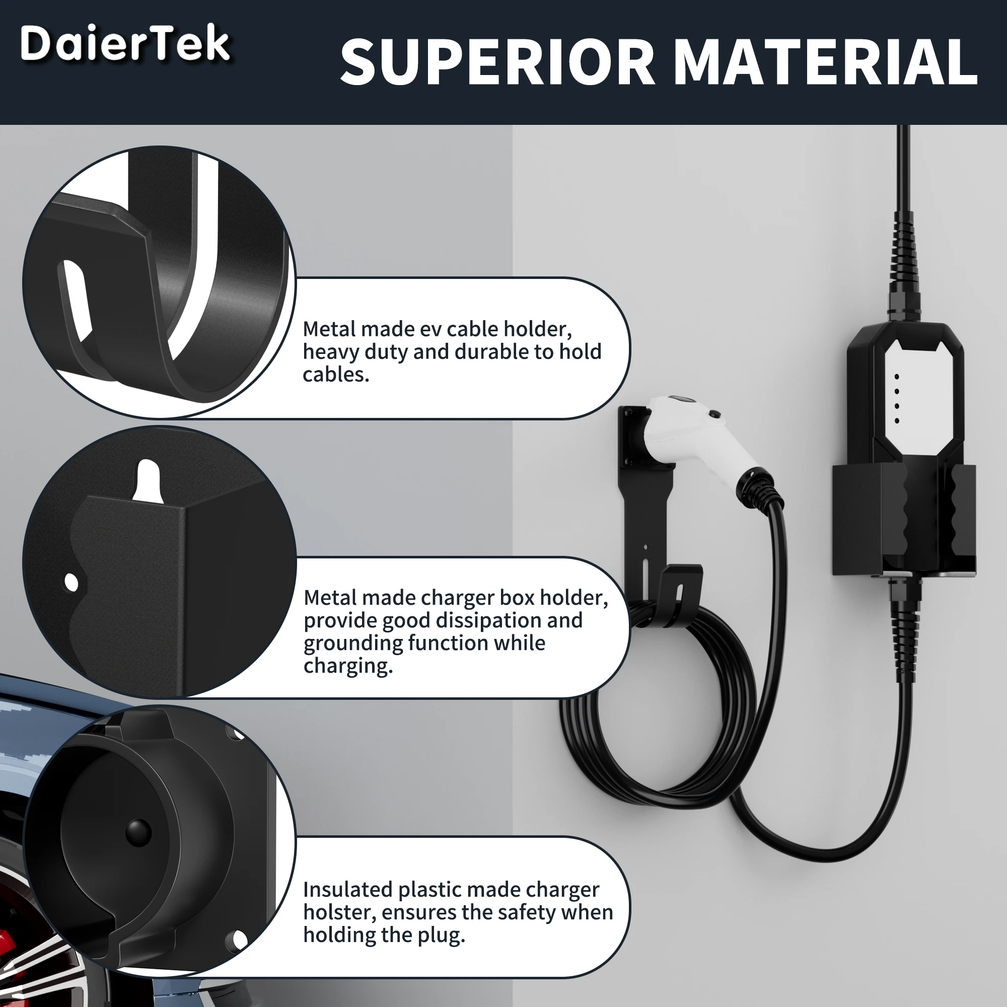 Ev Oplader Houder Muur Mount Kit Ev Oplader Holster Dock Voor Sae J1772 Connector J-Haak Ev Oplader Kabelhouder Ev Oplaaddoos