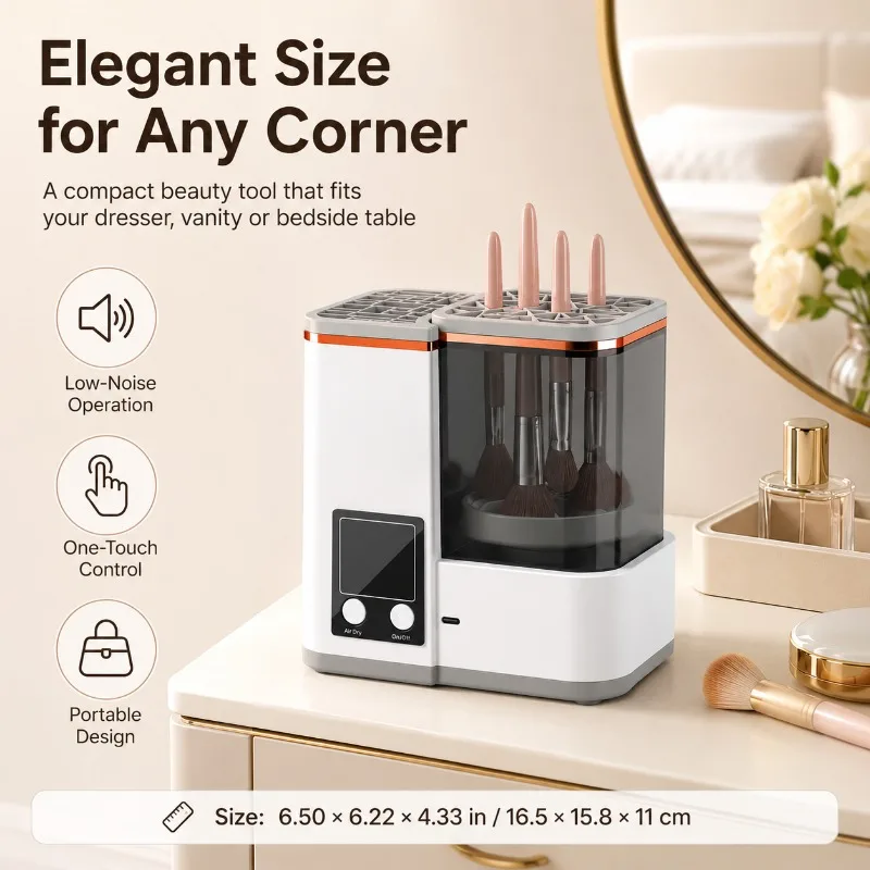 Compact Makeup Brush Cleaner Dryer Electric Vortex Washer with Type-C Charging LCD Timer for Foundation Powder Blush Brushes Set view 3