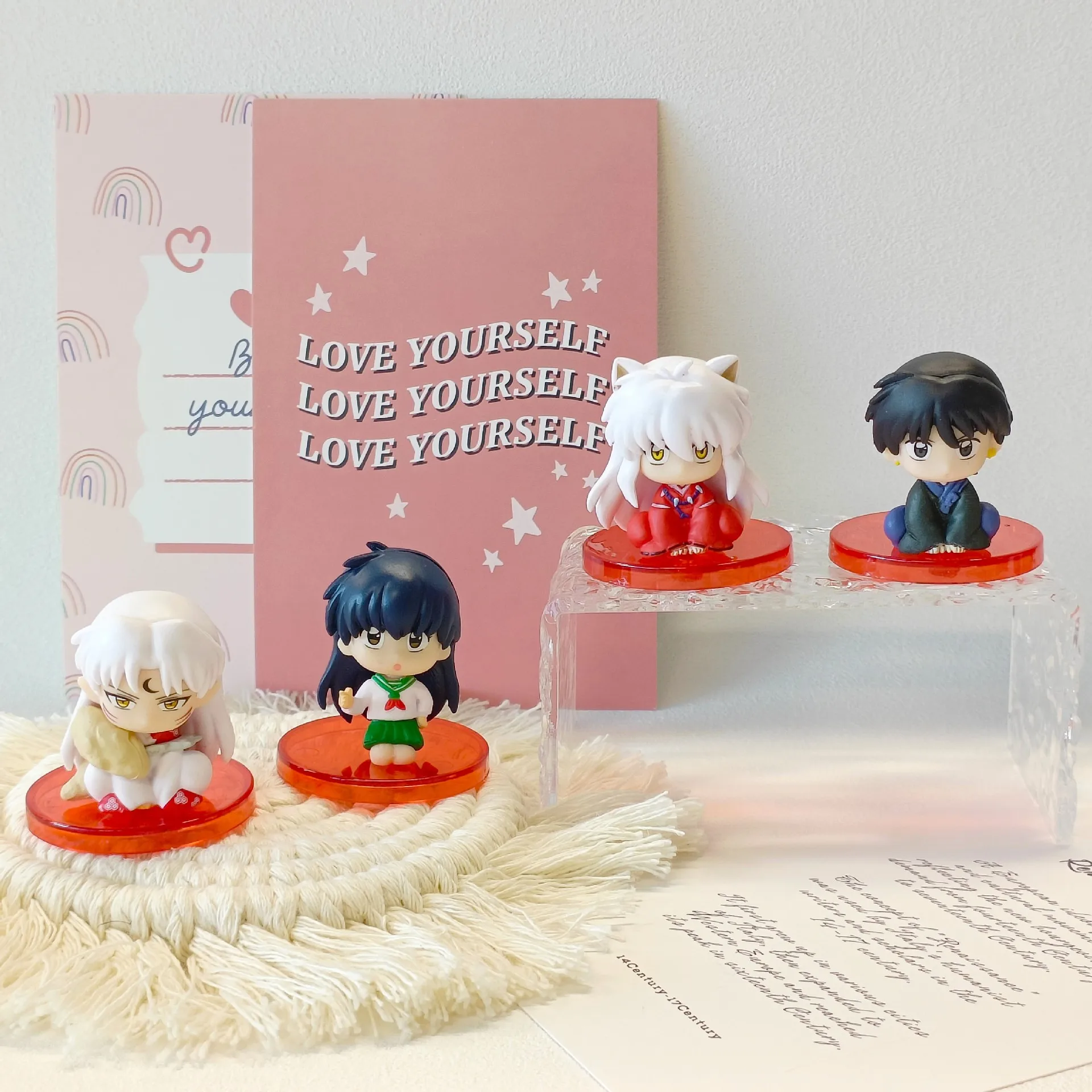 4pcs/Set Anime INUYASHA Figure Toy Kikyo Sesshoumaru Higurashi Kagome Cartoon Doll Kids Gift