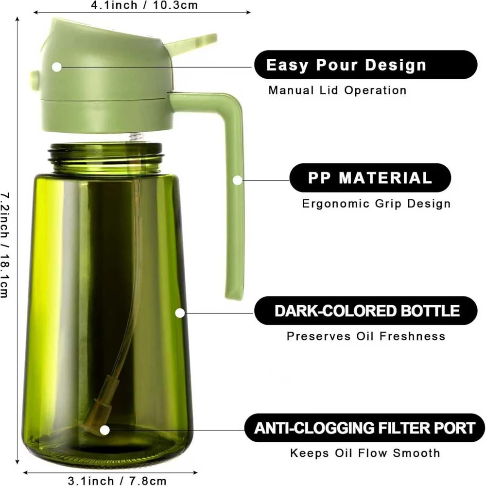 16oz/470ml Olive Oil Dispenser for Kitchen with Stickers - 2 in 1 Olive Oil Sprayer for Cooking, Air Fryer, and Salad,