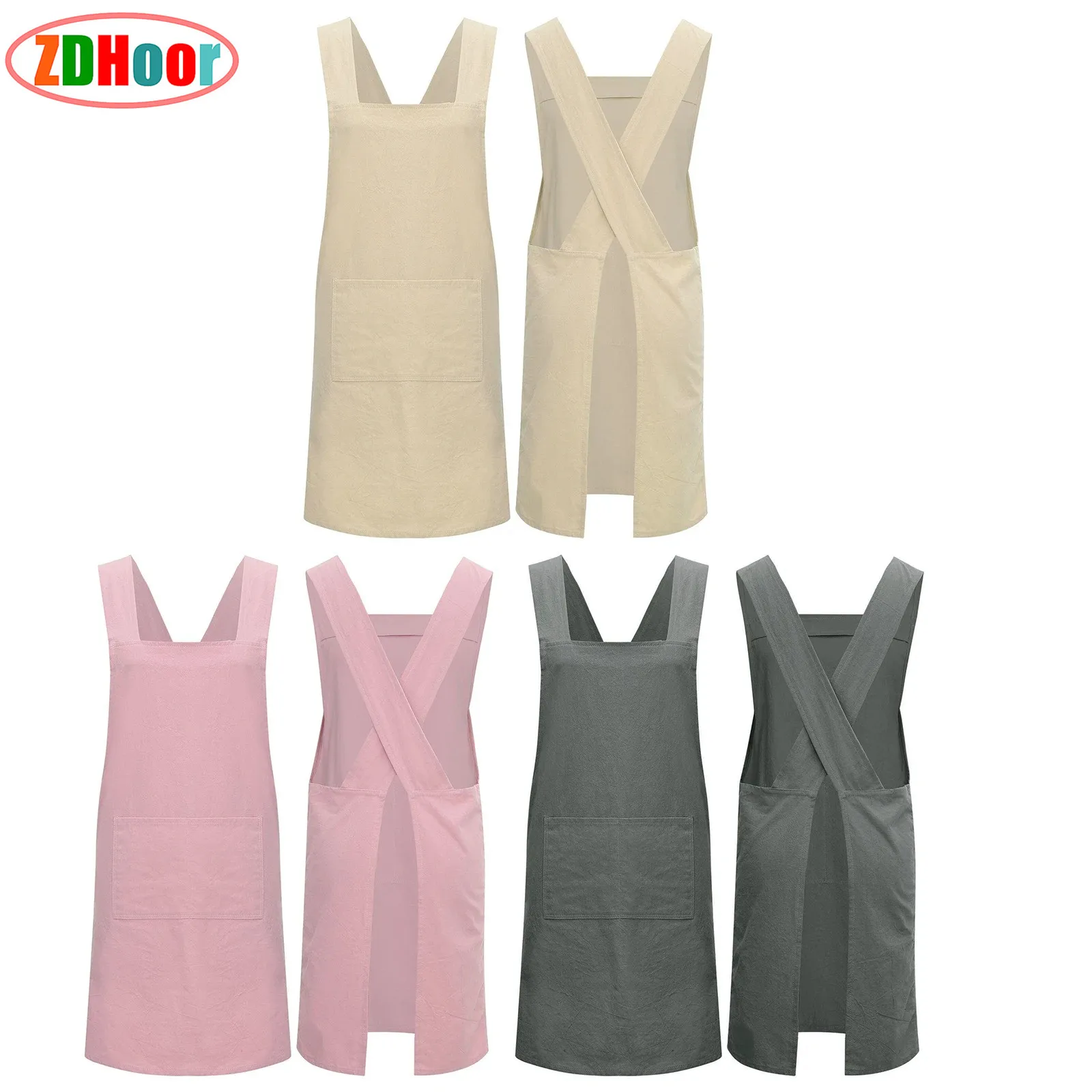 

Adult Work Apron Cross Straps Pockets Kitchen Restaurant Bar Apron Shop Cafes Beauty Nails Studios Uniform Loose Apron