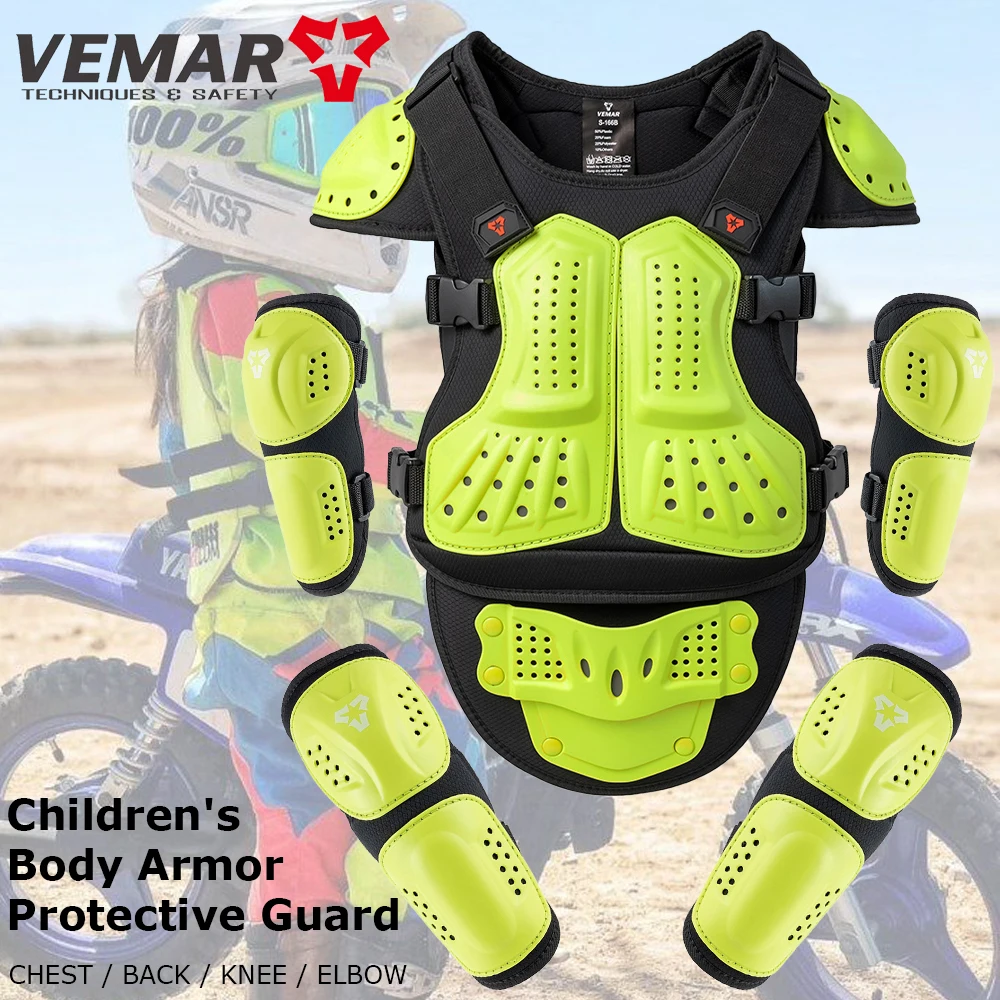 

Детский бронежилет для мотоцикла, защитная броня + наколенники и налокотники, комплект, бронежилет для всего тела, грудь/зад, легкий прочный корпус