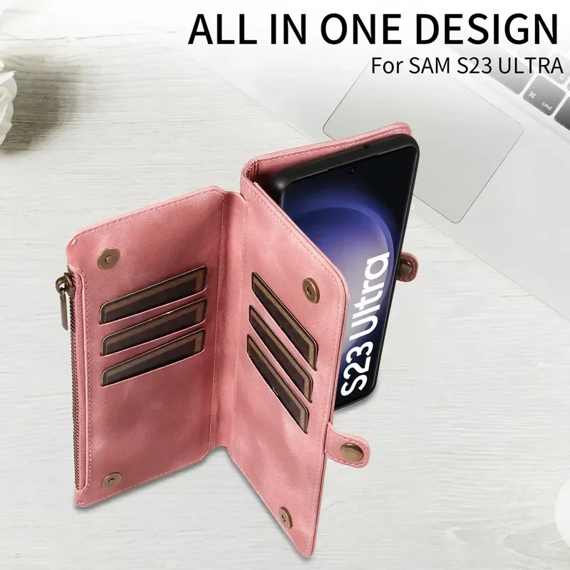 Flip Zipper Wallet Cards Solt Leather Case dla Samsung Galaxy S25 Ultra S24 Plus S23 S22 A55 A15 A35 A34 A54 Pokrowiec na telefon — zdjęcie produktu 3