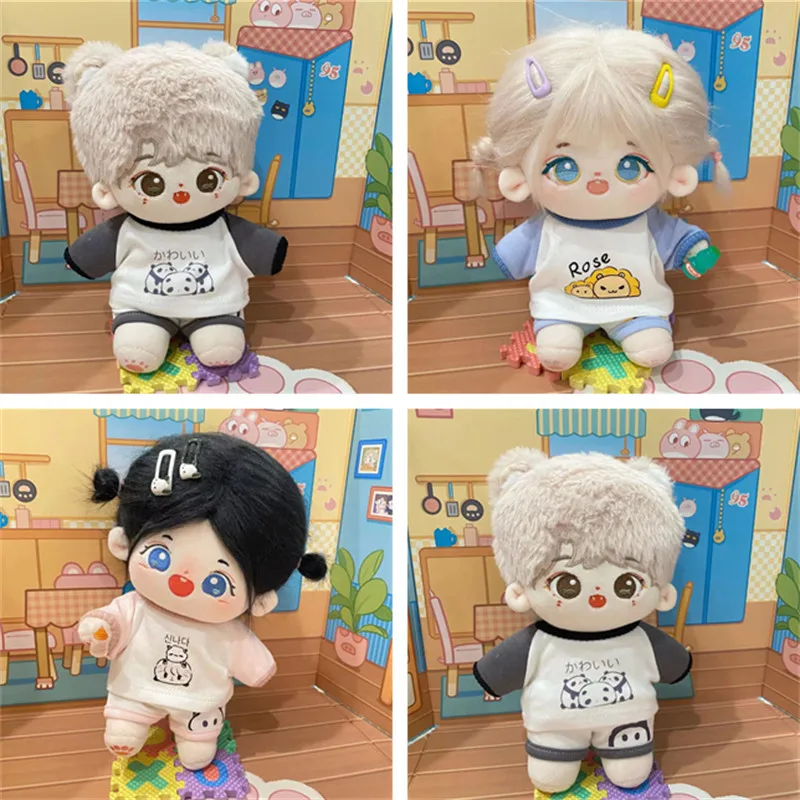 

3-color cute suit 20CM cotton plush doll clothes lion panda short-sleeved two-piece set 20CM stuffed doll accessories