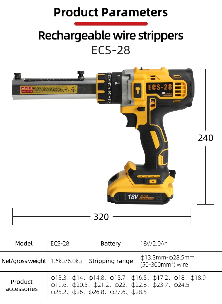Mesin Pengupas Kabel Listrik ECS-28 Bertenaga Baterai untuk Kabel