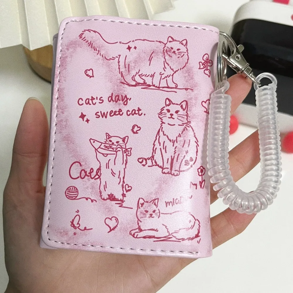 Dompet Gambar huruf merah muda kucing liontin tahan air tas uang pendek kapasitas besar musim semi tali dompet koin Mini perempuan