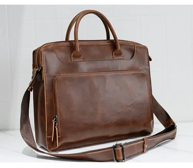 Retro Crazy Horse Pu Leather Men's Briefcase Handbag Messenger Business Men Tote Bags Man Casual Crossbody Briefcases