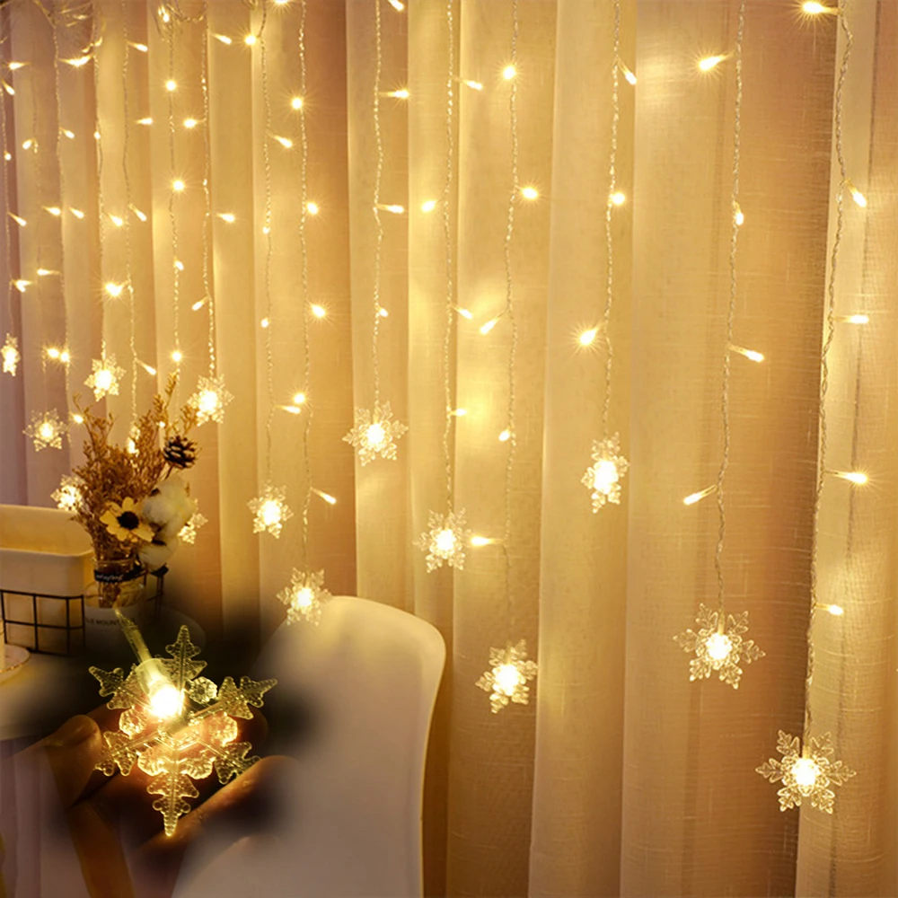 3.2M LED Christmas Lights Star Deer Bells Tree Garland Fairy Curtain String Light Festoon For 2025 New Year Party Holiday Decor