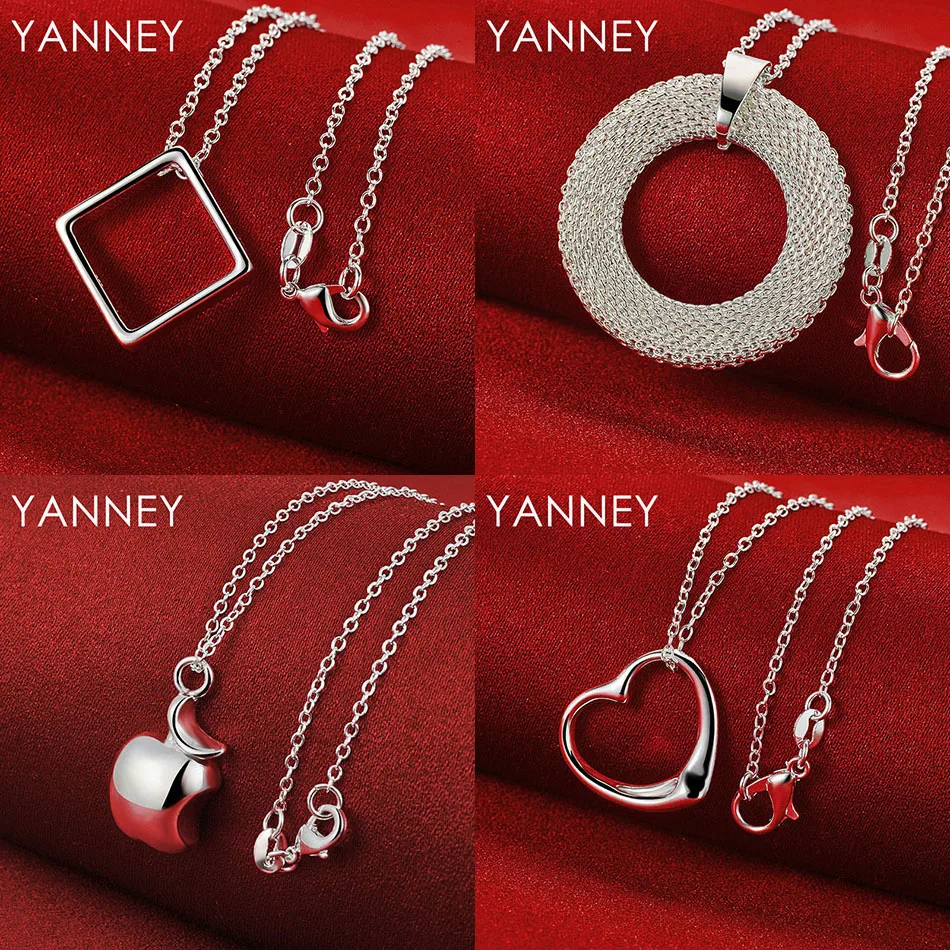 

Charm 925 Sterling Silver 16-30 Delicate Heart Shaped Round Necklace Women's Gift Wedding Elegant Party Accessories