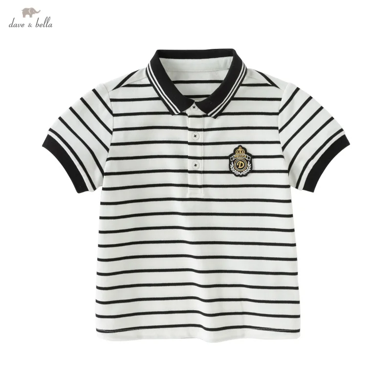 

Dave Bella Short Sleeve Summer T-shirt for Boys Stripe Casual Cotton Tops Children Sports Polo T-shirt Kids Clothes DB2251759