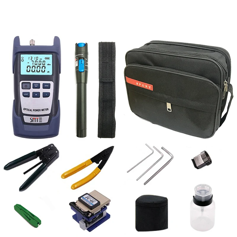 FTTH Fiber Optic Tool Kit 12pcs/Set FC-6S Or SKL-8A Cleaver -70~+3dBm Power Meter 5km Laser Pointe Scale A Blade