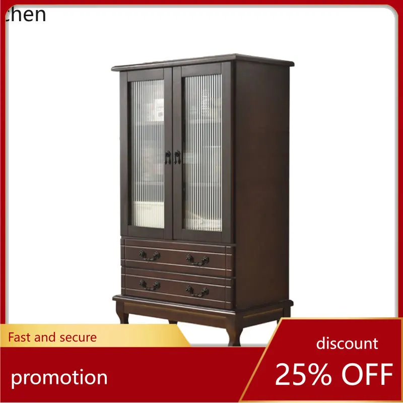 

ZML solid wood living room against the wall display dining side tea cabinet multi-functional glass wine cabinet