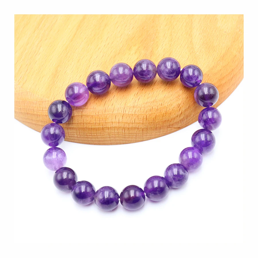 

Natural Stone Amethyst Beaded Bracelets Women 10 MM Purple Crystal Quartz Energy Bead Reiki Healing Bangle Jewelry Gift