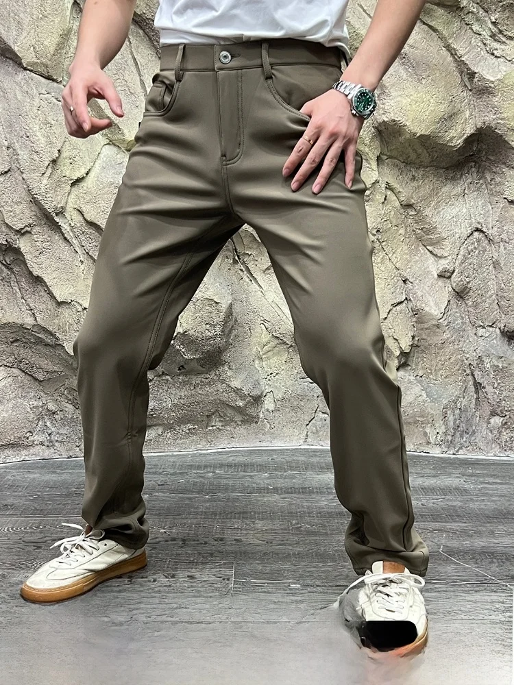 

Busin Casual Trousers Men's Straight Leg Fce Lined Oil Resistant Fabric Anti-static Autumn Winter New Sle Youth Faion