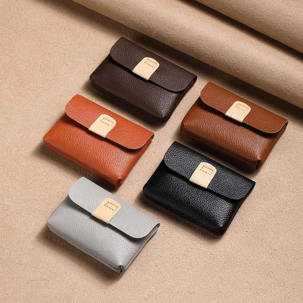 Women Short Wallets Card Holder Solid Color Simple PU Leather Soft Mini Coin Purse Korean Style ID Credit Card Holders