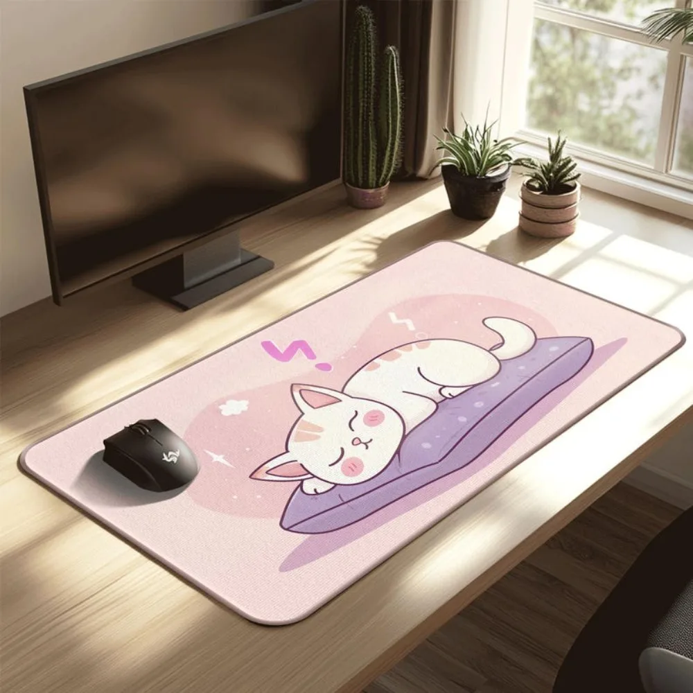 Tapis de bureau chat endormi pastel, tapis de souris chaton Kawaii, tapis de souris gaming, clavier mécanique, umamusume