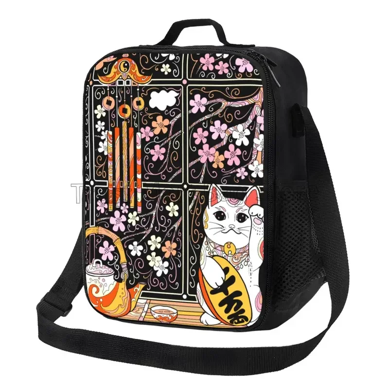 Japanese cat coloring book insulated lunch bag portable waterproof thermal cooler Bento tote bag for work school picnic beach