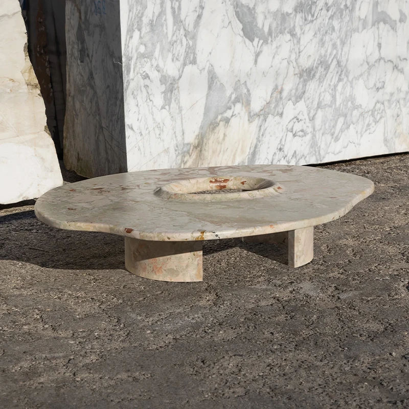 #Dream Home Luxury Sculptural Marble Coffee Table Unique Center Hole Irregular Organic Top Natural Stone Living Room Center