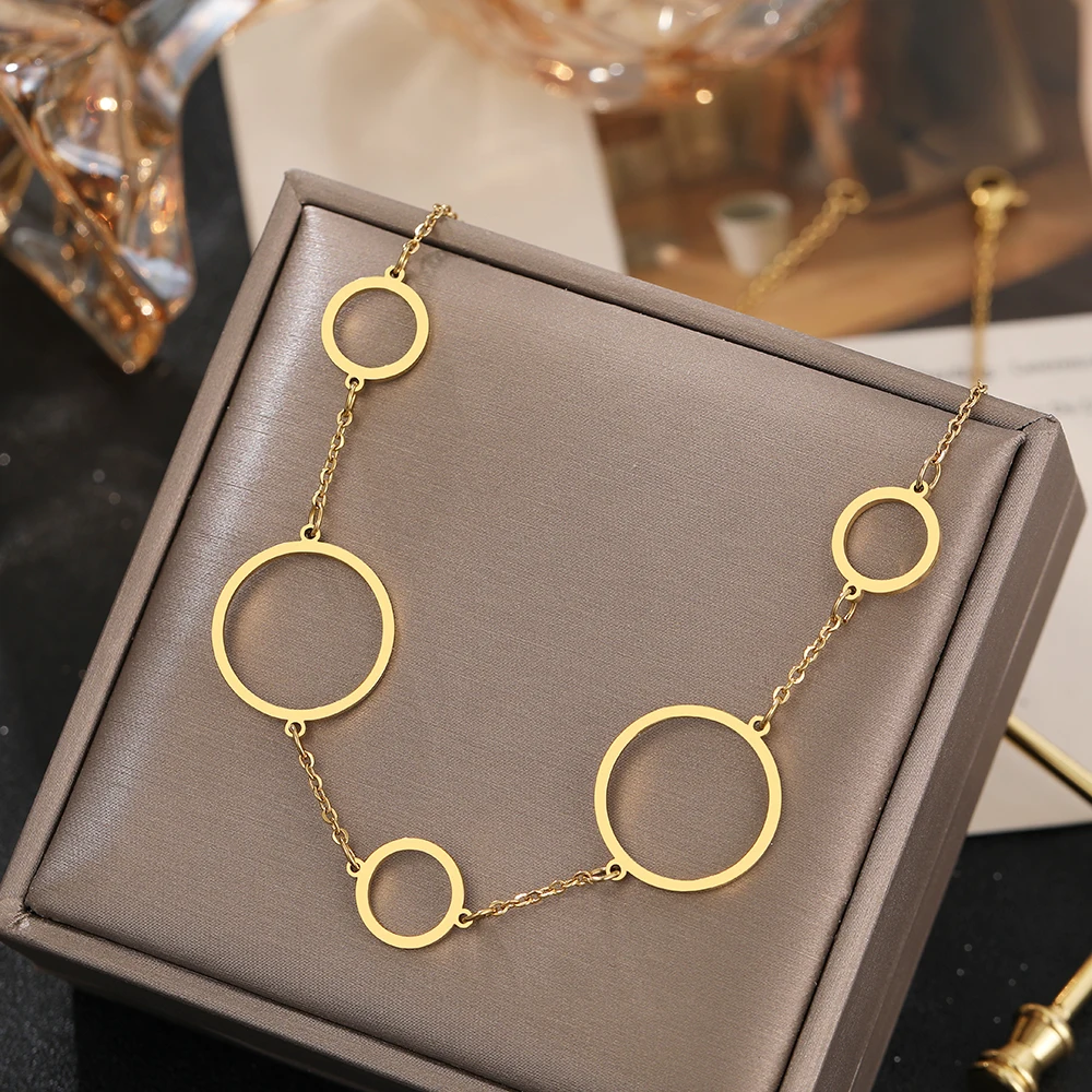 Stainless Steel Necklaces Multi-Accessory Geometric Circle Pendants Fashion Choker Chains Necklace For Women Jewelry Party Gifts