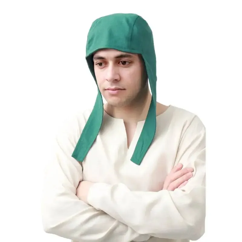 Medieval Coif Cap with Ear Flaps for Men Renaissance Linen Hats Bonnet Medieval Renaissance Linen Coif Hat Cap with Ear Muffs