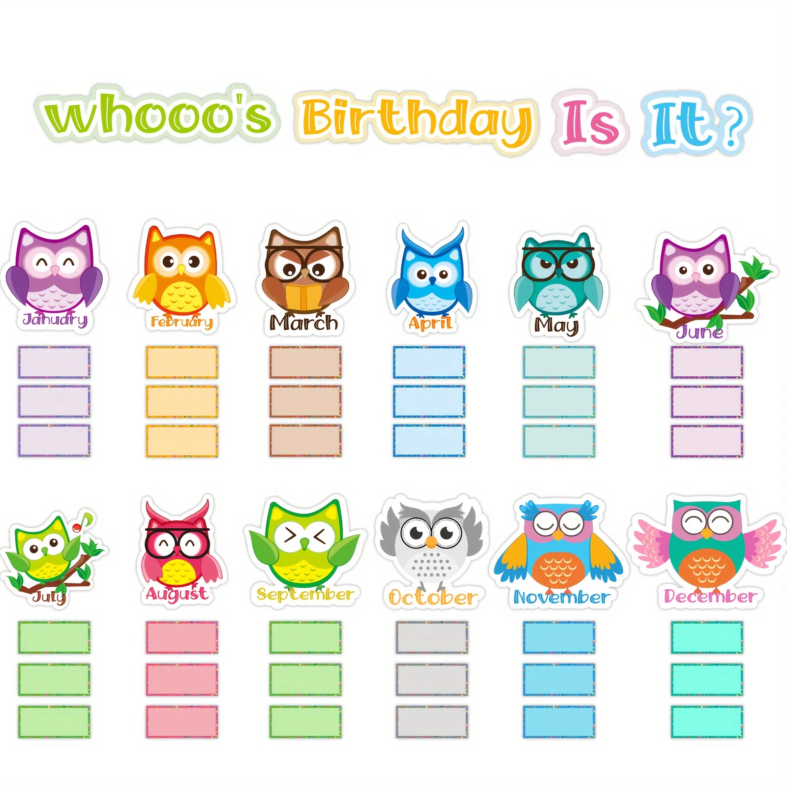 Alles Gute zum Geburtstag Pinnwand Set Eule Ausschnitte Geburtstag Klassenzimmer Dekorationen Eule Geburtstagskalender Diagramm Poster Zubehör.