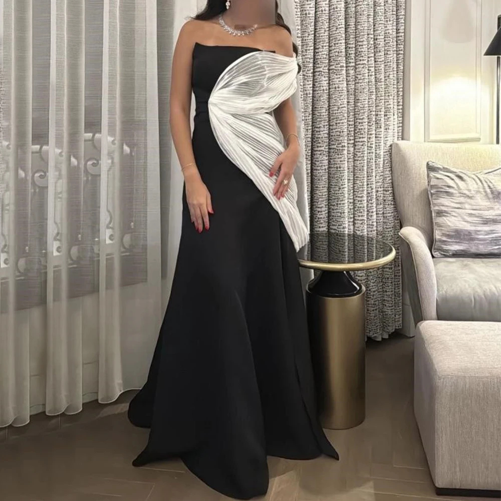 Dream Black A-Line Floor Length Evening Dress One Shoulder Customized Party Formal Occasion Women Pleat Double Color Gowns