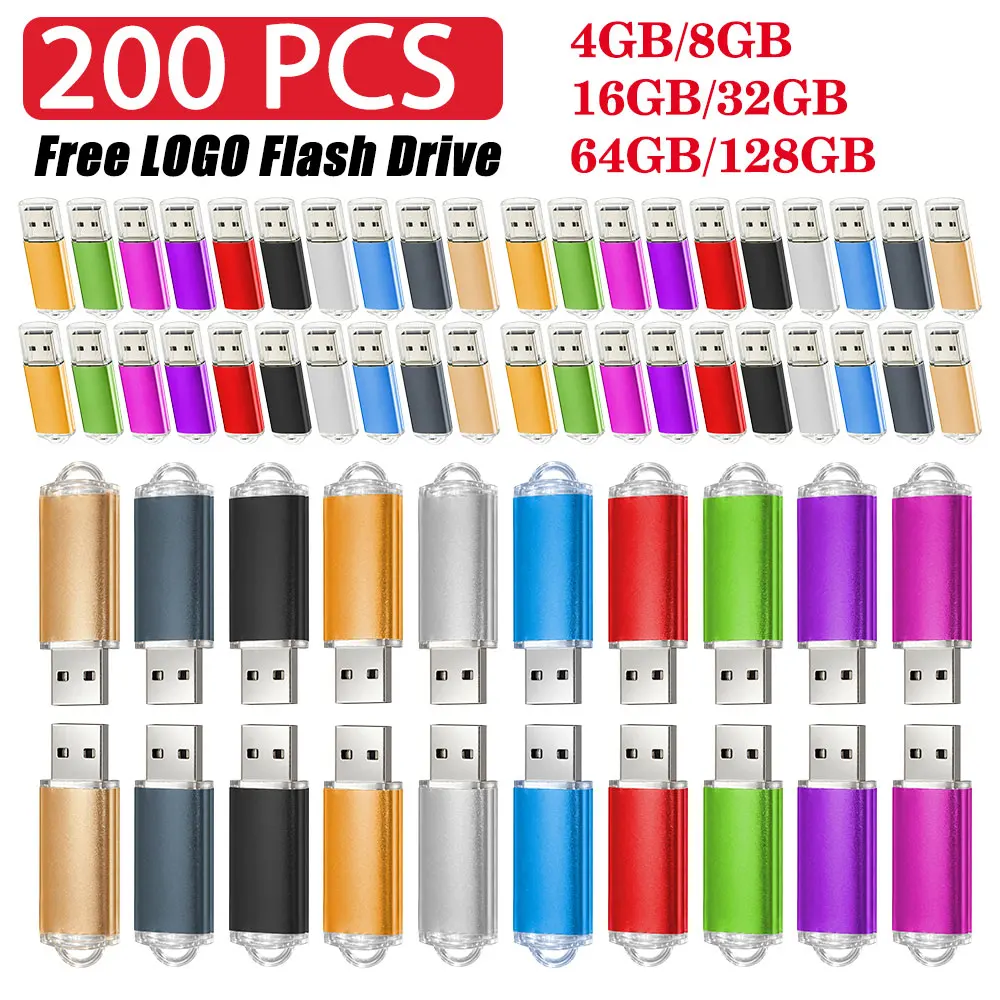 

200PCS/LOT Free Gustom LOGO USB Drive High Speed Usb Stick 2.0 Pen Drives 128GB 64GB 32GB Metal Flash Drive USB Memory Disk