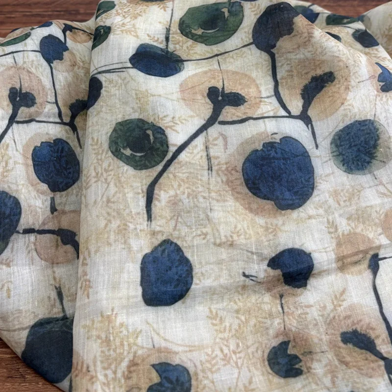 

1yard High-end brand fabric Lightweight printing ramie fabric for clothing gowns,dresses,trousers,shirts and jackets tissu