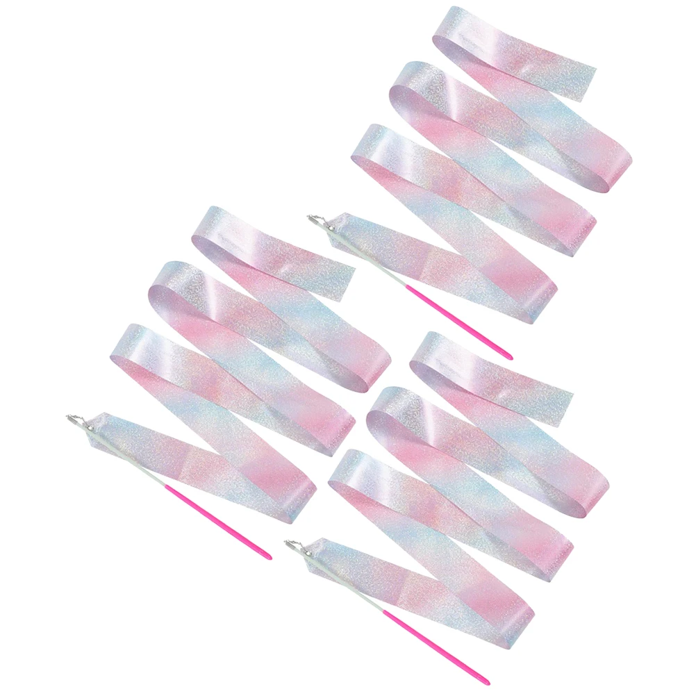 

3pcs Flashing Star Gymnastics Ribbons 2m Handle Dance Fitness Streamers Reusable Silky Performing Props for Artistic