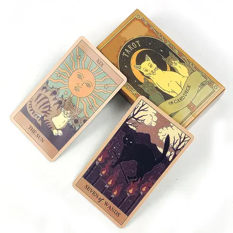 Cartes de tarot, 78 cartes sur le thème des chats, édition anglaise, jeu de divination, jeux de société pour les amoureux des chats, méditation et fête